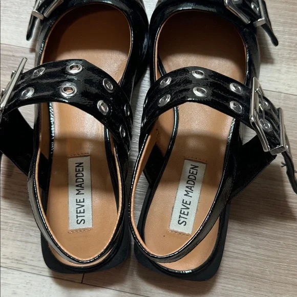 Steve Madden Black Double Buckle Flats - Picture 5 of 6